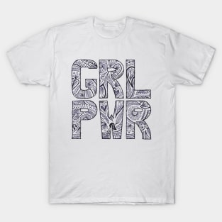 Floral girlpower text in blue ink T-Shirt